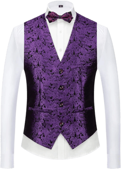 MOGU Mens Tuxedo Suit Vest Slim Fit Wedding Party Waistcoat 44 Purple