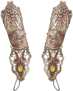 Bronzing Fingerless Gloves Women Gothic Floral Lace Steampunk Wristband Ring Vintage Beaded Handmade Up Bridal Bracelet Set - 1 Pair Small Size