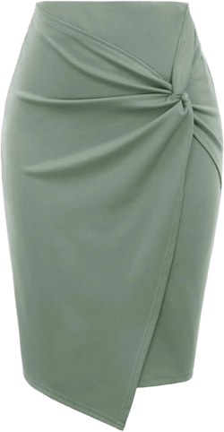 Kate Kasin Wear to Work Pencil Skirts for Women Elastic High Waist Wrap Front Knee Length Bodycon Skirt Tummy Control : Clothing, Shoes & Jewelry