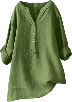LRMQS Linen Shirts for Women Beach Summer 2024 Button Up V Neck Blouse Tops Long Sleeve Loose Casual Trendy Tunic Clothes Green #21 Medium