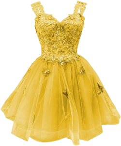 Mauuwy Butterfly Homecoming Dress for Teens Short Spaghetti Straps DAMA Dresses Sequin Flowers Cocktail Gowns Yellow Dark 24 Plus