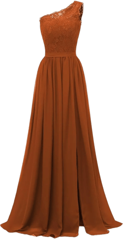 Women's Chiffon One Shoulder Bridesmaid Dresses for Wedding Long Lace Bodice Slit Formal Party Gown with Pockets 6 Burnt Orange