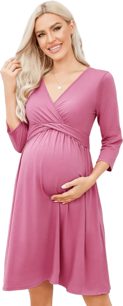 Maternity Dress Women's Casual Ruffle Wrap V Neck Nursing Short Sleeve A Line Party Midi Dress for Baby Shower XX-Large Dusty Pink