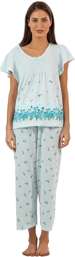 Casual Nights Women's Short Sleeve Top with Capri Pants Pjs Floral Border Capri Pajama Set 4X Green