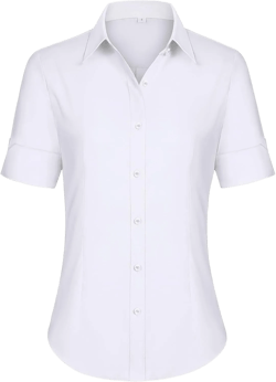 siliteelon Short Sleeve Button Dress Shirts for Women Cotton Button Down Shirts for Women Slim Fit Blouse Top 3/4 Sleeve White Small