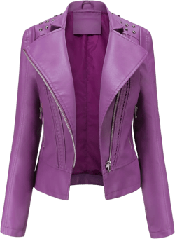 YMING Womens Faux Leather Zipper Jackets PU Motorcycle Coat Fall Plus Size Biker Outwear Large Rivet Purple