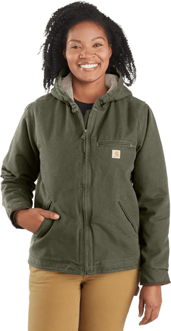 Carhartt Women's 104292 Women's Loose Fit Washed Duck Jacket - Sherpa Lined Medium Basil