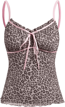 SHENHE Women's Y2K Animal Print Top Cheetah Coquette Bow Sleeveless Mesh Cropped Tank Top Medium Brown