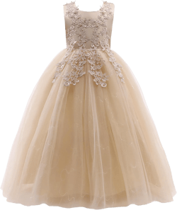 Weileenice Little/Big Girls Lace Bridesmaid Dress Flower Kid Wedding Ball Gown Toddler Princess Pageant Evening Dresses 6-7 Years Rose Gold Embroidery Sequin Tulle - Maxi