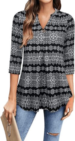 VALOLIA Womens Tops 3/4 Sleeve Shirts V Neck Blouses Dressy Casual Tunic Tops M-XXL