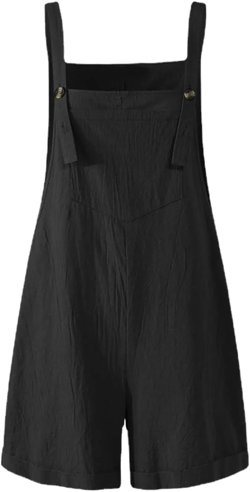 Peaceglad Women's Solid Color Cotton Linen Short Overalls Summer Casual Jumpsuit Bib Shortalls with Pocket(Black,L) : Clothing, Shoes & Jewelry