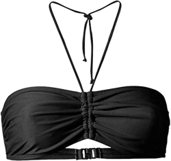 SMihono Deals Women Bandeau Push Up Padded Bikini Top Swimwear Halter Bathing Suit Strapless Bras Black S