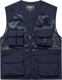 Flygo Men's Utility Cargo Fishing Vest Summer Outdoor Lightweight Work Photo Vest with Pockets(NavyBlue-XL)