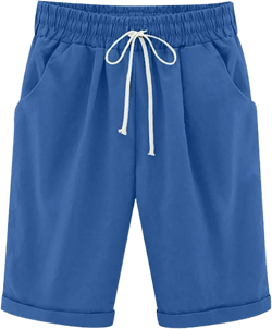 Cotton Linen Shorts for Women 2024 Summer Casual Comfy Lightweight Shorts Drawstring Waist Bermuda Shorts with Pocket H-blue 5X-Large