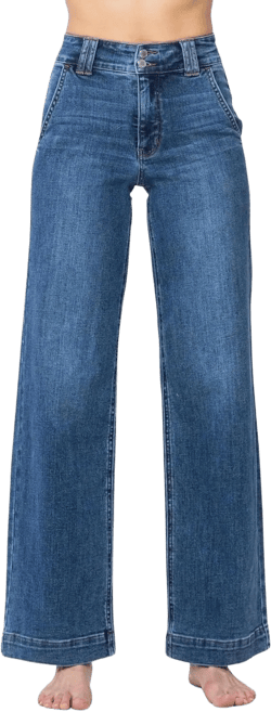 Judy Blue Women's High-Rise Double Button Waistband Wide Leg Jeans