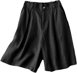Kinghua Wide Leg Linen Shorts for Women Elastic High Waisted Pleated Casual Loose Bermuda Shorts XX-Large Black
