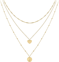 Aisansty Layered Gold Heart Initial Necklaces for Women Gold Plated Handmade Dainty Tiny Heart Personalized Letter Coin Pendant Adjustable Layering Chain Choker Necklaces,J Necklace: Clothing, Shoes & Jewelry