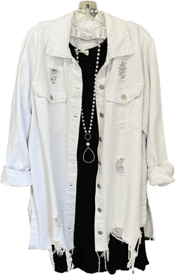 CHARTOU Women's Casual Distressed Long Sleeve Button Down Shirt Ripped Denim Jacket Jean Coat X-Small White