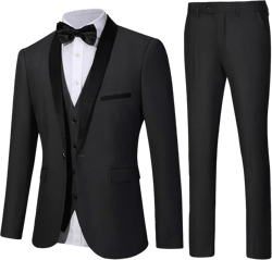 Men 3 Pieces Suit Elegant Solid One Button Slim Fit Single Party Blazer Vest Pants Set X-Small Black