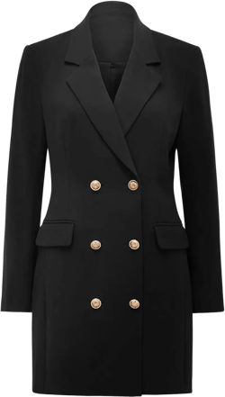 futurino Women Blazer Set Solid Color Long Sleeve Notch Lapel Double Breasted Button Blazer Dress with Pockets