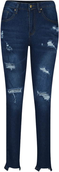 AKOEE Jeans Womens Distressed Ripped Knee Denim Long Pants Juniors High Rise Destroyed Skinny Boyfriend Jeans Raw Hem (X-Large, Navy)