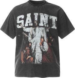Men's Saint Jesus Christ Graphic Tee Vintage Print Resurrection Scene Cotton Crew Neck Short Sleeve Shirt Large 677-gray