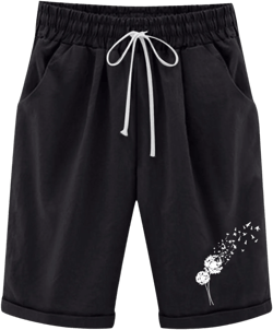 Bermuda Shorts for Women, Bermuda Shorts for Women Knee Length Plus Size Cotton Linen Casual Shorts Drawstring High Waist Shorts with Pockets Black-18, Small