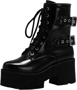 Amazon.com | mikarka Women's Chain Platform Boots Lace Up & Zipper Chunky Heel Black Combat Ankle Booties Fashion Studded Motorcycle Boots | Ankle & Bootie