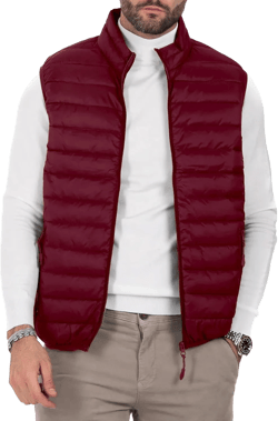 Polu Men's Puffer Vest Lightweight Sleeveless Jacket Full Zipper Outerwear Vest Outdoor Down Vest with Pockets Wine Red Medium