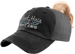 Womens Ponytail Cap Boat Hair Don't Care Style B Yacht Distressed Trucker Caps Black Design Only