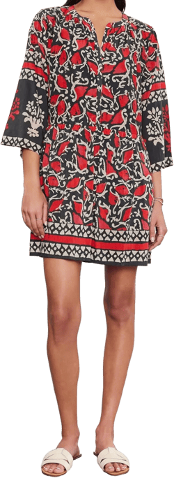 Velvet by Graham & Spencer Women's Talia Printed Silk Cotton Voile Dress X-Large Red