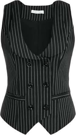 Belle Poque Women's Vintage Waistcoat Vest Suit Vests Double Breasted Sleeveless Blazer Coats Medium Black and White Stripes