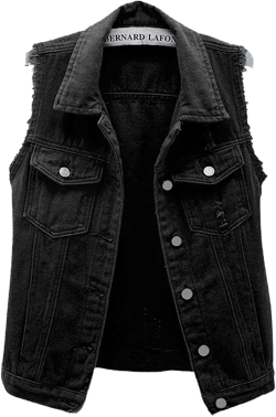sysinside Women's Candy Color Slim Fit Distressed Denim Vest Frayed Raws Sleeveless Jacket Black XX-Large