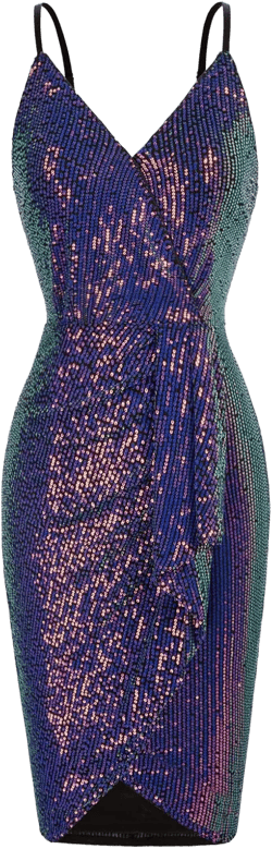 GRACE KARIN Women's Sparkly Sequin Dress V Neck Bodycon Party Dress Clubwear Purple Blue S