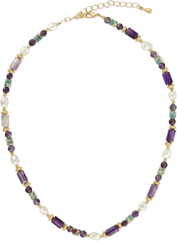Purple Gold Teal Blue Pearl Amethyst Beaded Natural Stone Healing Statement Necklace Choker for Women by SNGIA, Colorful Quartz Trendy Birthstone Gemstone Bohemian Preppy Retro Bold Handmade Exaggerated Jewelry Gifts, Vintage Unique Cute Baroque Dangly Drop Summer Beach Fashion Nickle Free Rhinestone Accessories