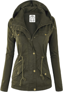 Lock and Love Women's Casual Military Anorak Jacket - Lightweight Detachable Hooded Safari Utility X-Large Wjc643_olive