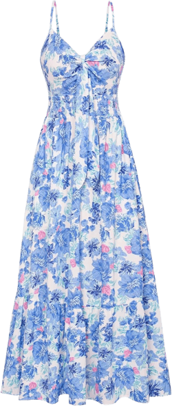 GRACE KARIN Women's 2025 Summer Maxi Dress Floral Tie Front Spaghetti Strap Casual Boho Beach Flowy Sundress with Pockets Large Blue Floral