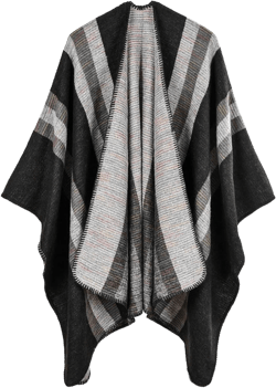 Women's Shawl Wraps Open Front Poncho Cape Oversized Sweaters Casual Cardigan Shawls for Fall Winter One Size Series 4-stripe Black