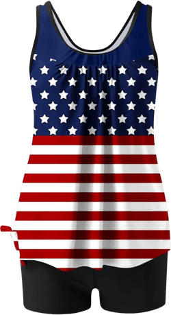 2 Piece Tankini Bathing Suits for Women Vintage 4th of July Swimsuits American Flag Tank Top and Boyshorts Vacation Swimwear