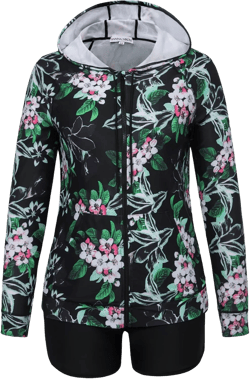 Hanna Nikole Women's Plus Size 3 Piece Rash Guard Long Sleeve Boyshort Swimsuits Zipper UPF 50+ Hooded Bathing Suit