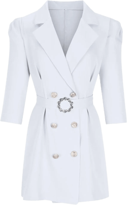 Blazer Dress for Women Formal Business Dresses Puff Sleeve Fall Winter Casual Button Short Mini Wrap Dress Belted X-Large White