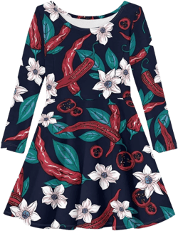 Girls Long Sleeve Casual Dress Fruits Floral Print Loose Fit Swing T Shirt Dress 15-16 Years Floral Chili