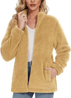 MAGCOMSEN Women Sherpa Jacket Full Zip Fuzzy Teddy Coat with Pockets Fleece Lined Warm Winter Casual Outfits