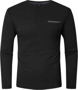 ZITY Mens Henley Shirt Long Sleeve Basic Button-Down T-Shirt with Pockets Solid Color Henley Shirt