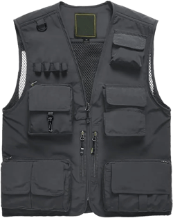 Mens Utility Casual Fishing Vests Outdoor Vest Multi Pockets Cargo Vest Travel Hunting Camping Tactical Outerwear XX-Small Grey