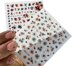 Dried Flower Nail Art Stickers 3D Retro Flower Nail Decals Self-Adhesive Nail Art Supplies Simulation Dried Flowers Leaf Nails Design Sticker Floral Manicure Decoration Accessories for Women, 6Sheets