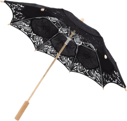 Toyvian Bridal Wedding Lace Parasol: 25.35 Inches White Lace Umbrella Women Vintage Umbrellas Handmade Boho Parasol with Black