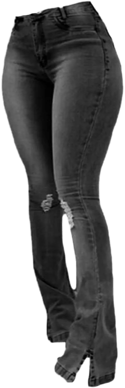 Women High Waisted Split Hem Flared Denim Pants Skinny Ripped Bell Bottom Jeans Distressed Wide Leg Jean Trouser (Black,Large)