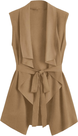 SOLY HUX Women's Plus Size Sleeveless Lapel Open Front Vest Jacket Cardigan with Belted