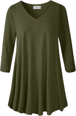 LARACE Plus Size Tunic Women's 3/4 Sleeve Tops And Blouses V Neck Shirts Loose Basic Tee Army Green Medium